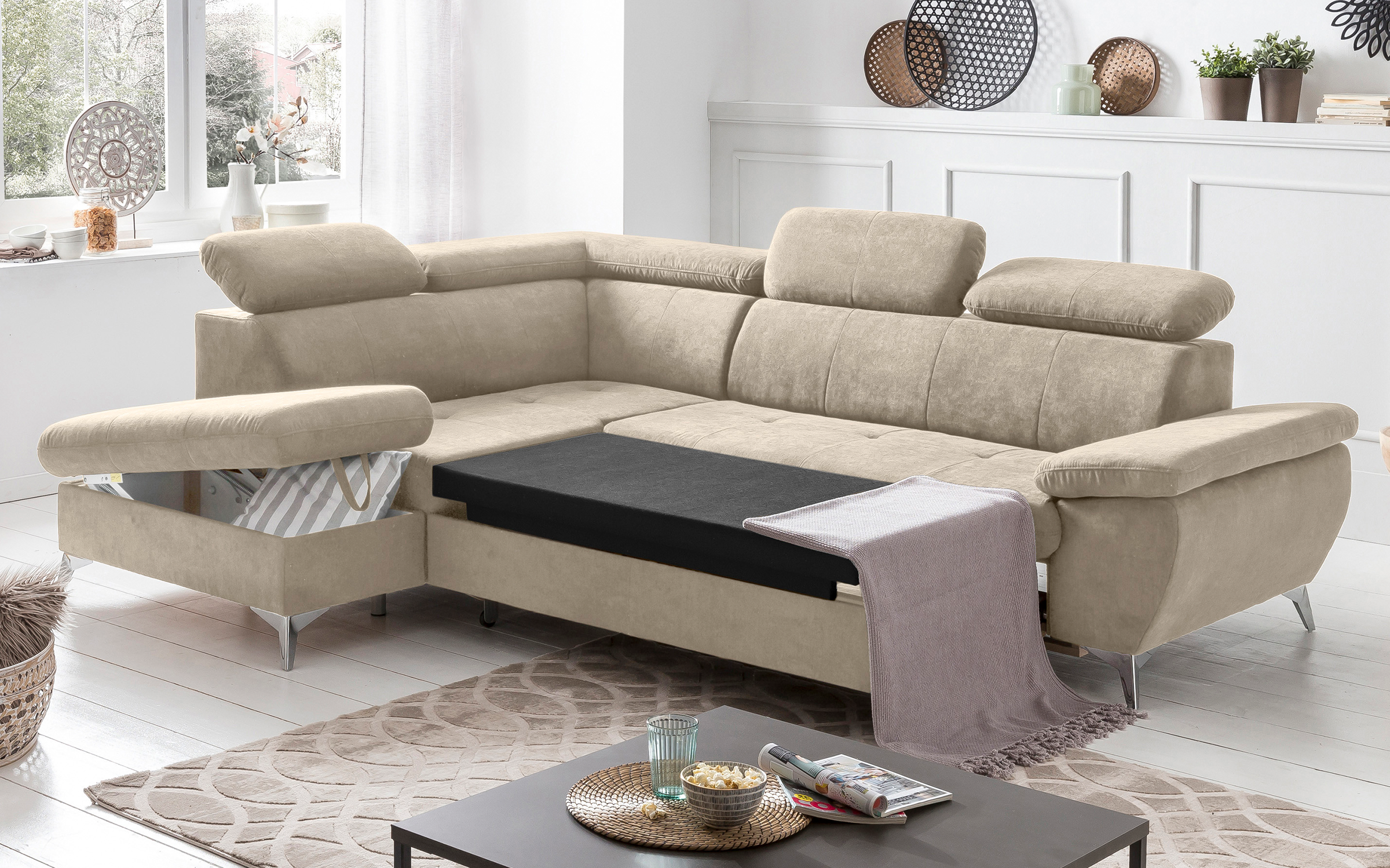 Extendable corner sofa Galaro, beige  2
